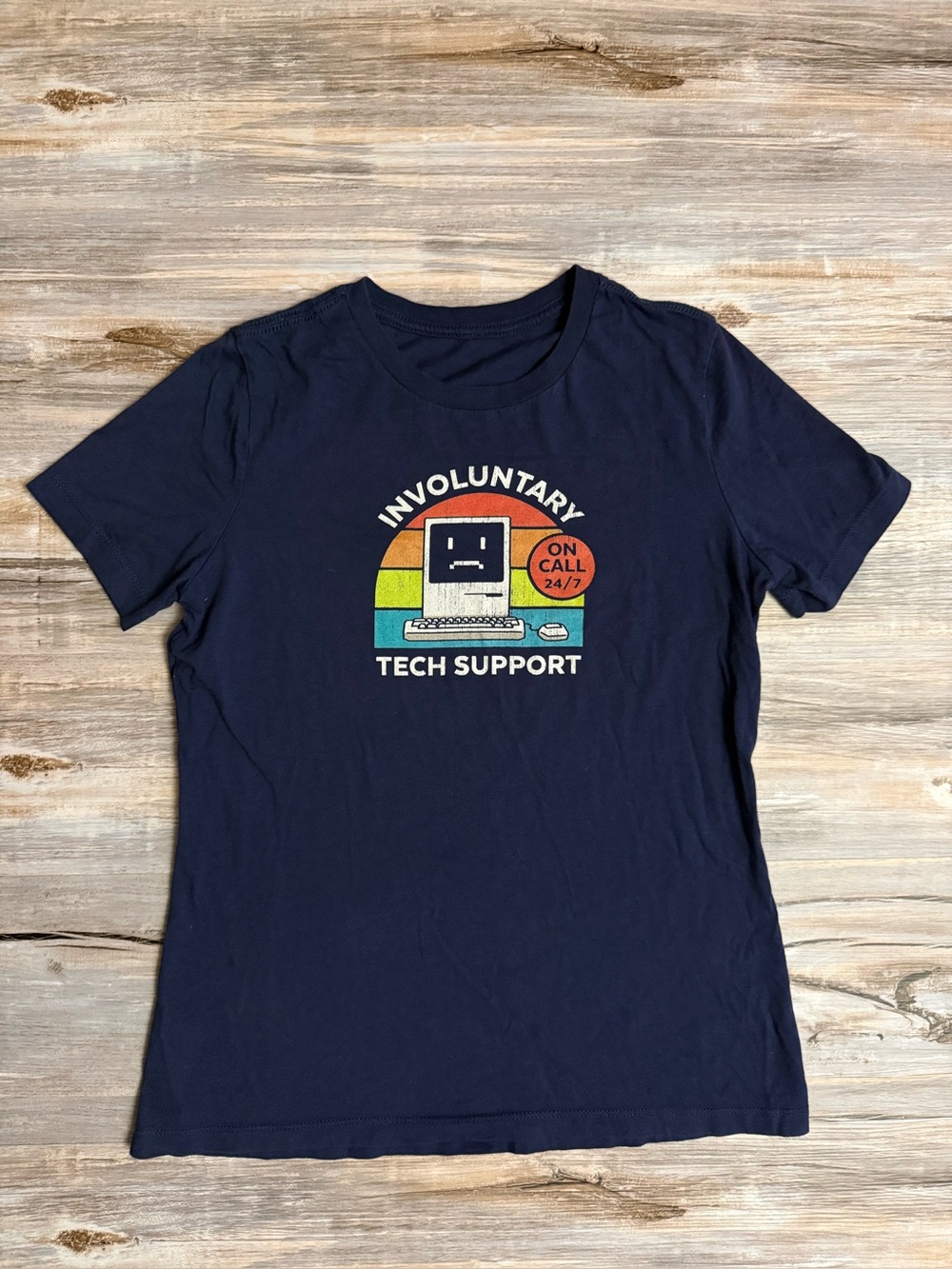 Involuntary Tech Support On Call 24/7 Crew Neck T-Shirt Size XS Navy Graphic
